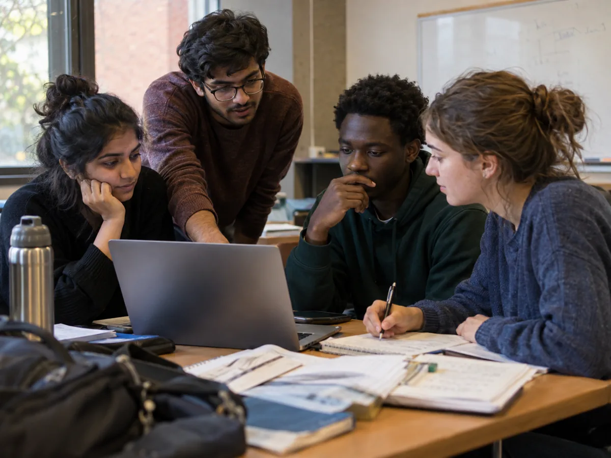 Indian students preparing university applications with international classmates
